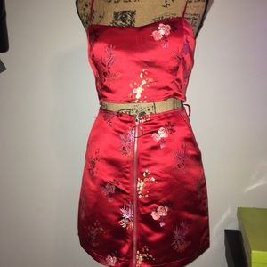 RED ORIENTAL SET CROP TOP/ZIP UP SKIRT